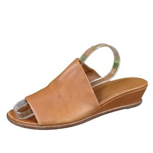 Vince Womens Leather Slide Sandals Size 6.5 Tan Wedge Casual Comfort